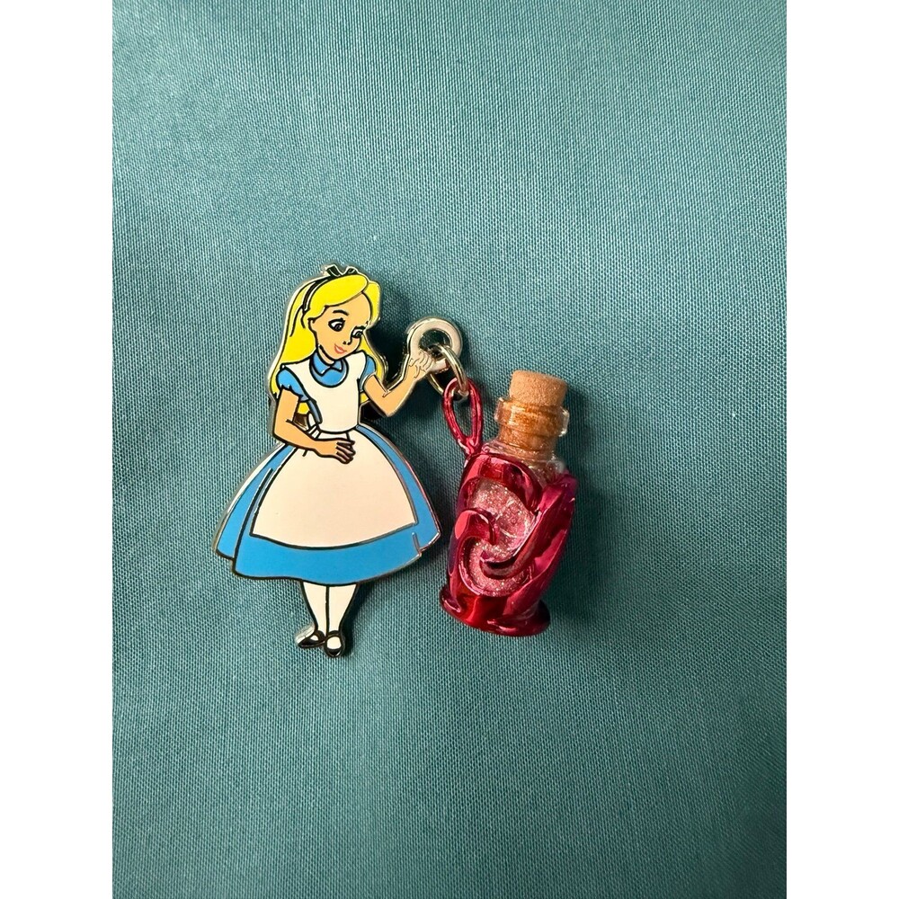 Alice in Wonderland with bottle dangle pin
